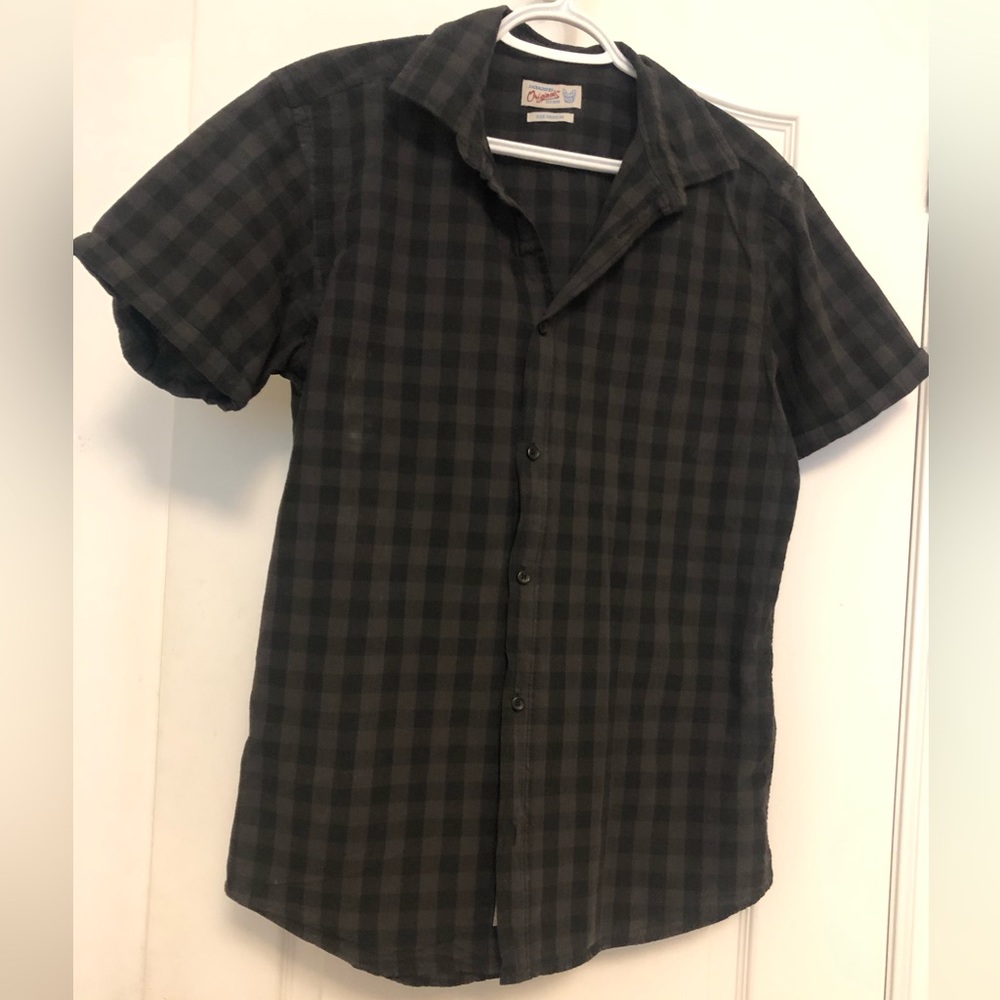 All cotton short sleeved grey and black checked shirt, medium